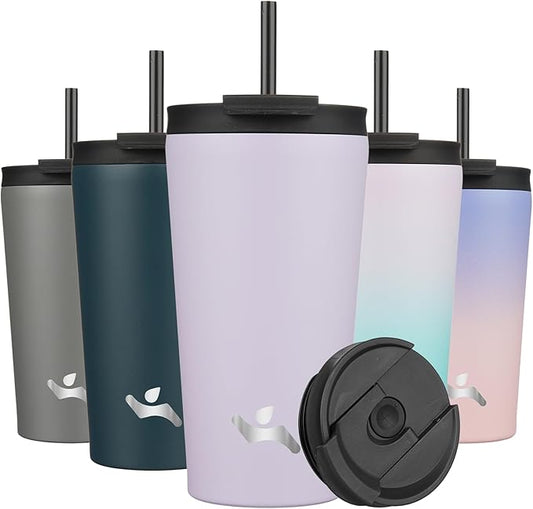 18 OZ Insulated Tumbler with Lid and 2 Straws Stainless Steel Water Bottle Vacuum Travel Mug Coffee Cup,Taro - Bloomnest