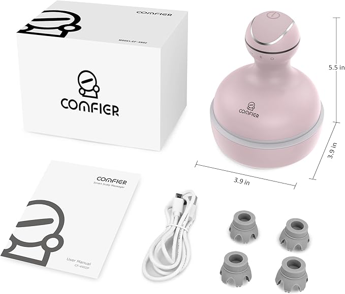 COMFIER Scalp Massager for Hair Growth, Waterproof & Full Body Kneading, 84 Massage Nodes, Handheld Head Scratcher, Cat Massager, Pink COMFIER