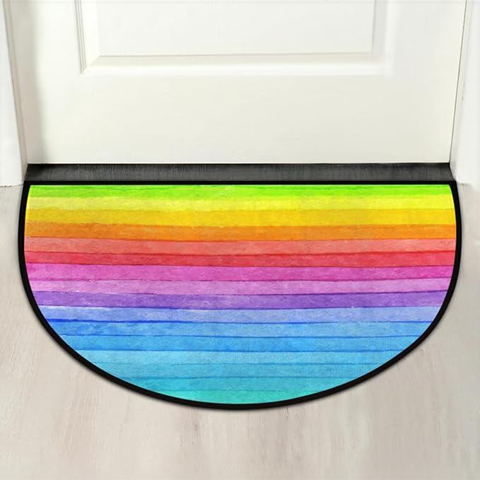 Half Round Door Mat, Watercolor Bright Color Rainbow Striped Non-Slip Half Circle Area Rug Doormat Washable Durable Home Decor Half Moon Rug for Floor Indoor Outdoor Living Room Bedroom Kitchen Patio - Bloomnest