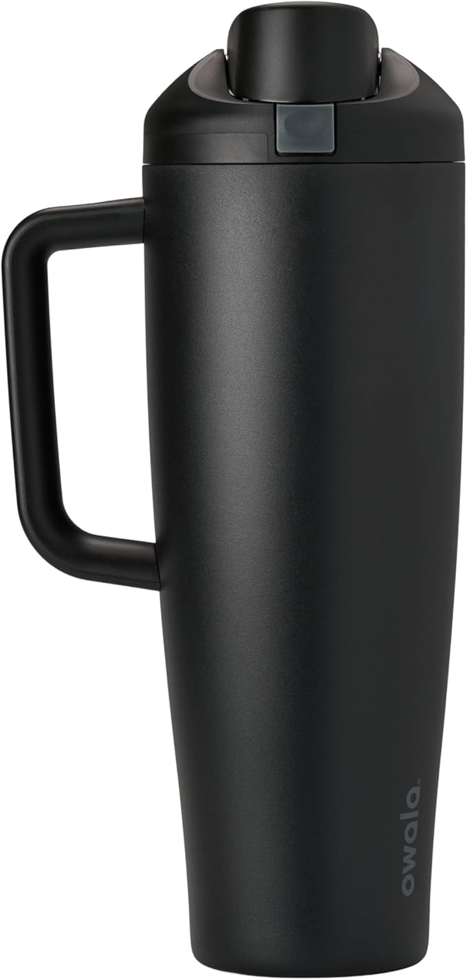 Owala FreeSip Tumbler Insulated Stainless Steel Water Bottle with Built-in Straw and Side Handle, For Travel, Work, School, and Sports, 40oz, BPA Free, Leak Proof, Very, Very Dark Owala