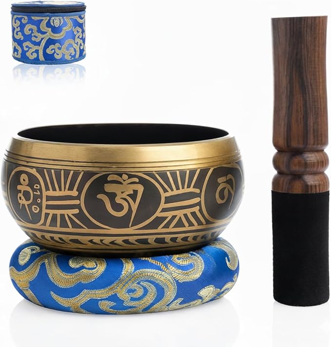 Tibetan Singing Bowl Set with Fabric Gift Case - Sound Bowl Meditation Set - Meditation Bowl - Handcrafted in Nepal - Sound Healing Instrument - For Sound Bath, Reiki Supplies, Meditation Accessories
