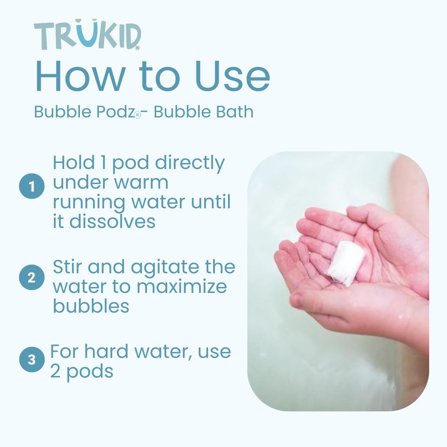 TruKid Bubble Podz Bubble Bath for Kids, Toddlers, & Babies, Tear Free Gentle & Refreshing Bath Bomb for Sensitive Skin with Natural Moisturizers, Non-Toxic, pH Balanced, Bubble Gum Scent (24 Podz)