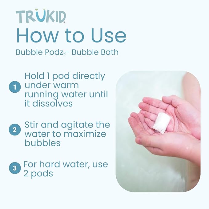 TruKid Bubble Podz Bubble Bath for Kids, Toddlers, & Babies, Tear Free Gentle & Refreshing Bath Bomb for Sensitive Skin with Natural Moisturizers, Non-Toxic, pH Balanced, Lavender Scent (24 Podz) - Bloomnest