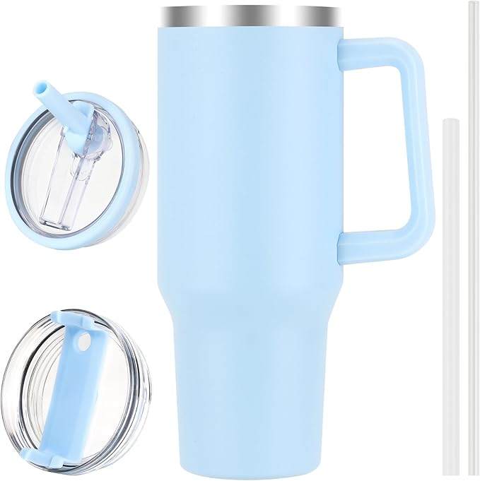 40 oz Tumbler with Handle and Flip Straw Lid, Vacuum Insulated Leak Proof Double Walled Stainless Steel Travel Mug Tumblers, Maintains Cold Ice and Heat for Hours(Blue) - Bloomnest