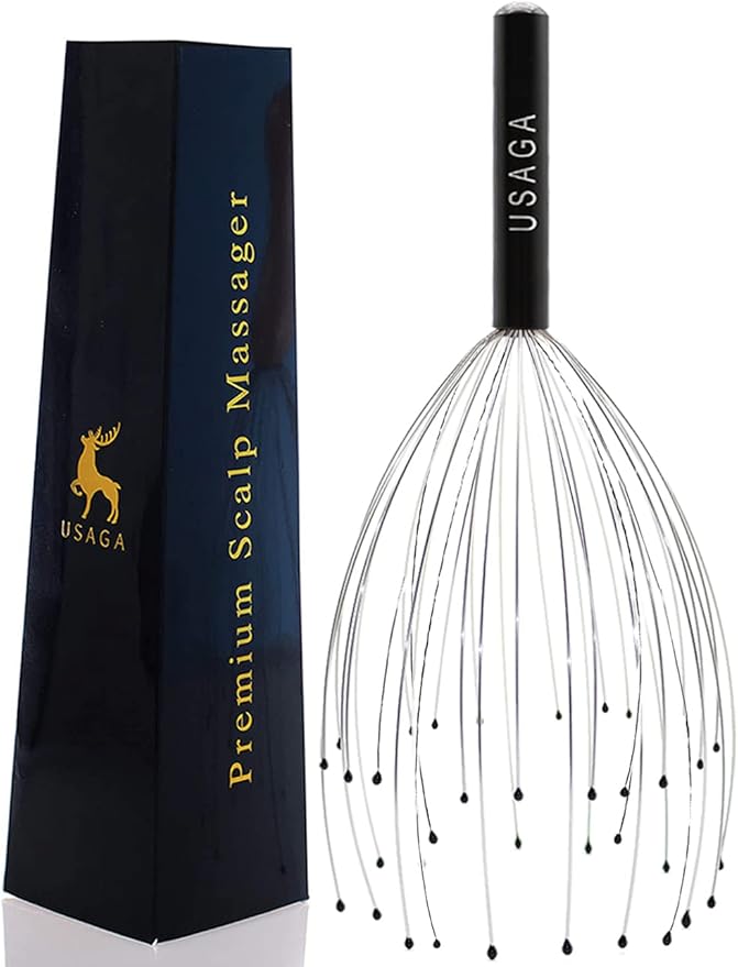 USAGA 36 Fingers Head Massager Scalp Massager Head Scratcher, Stocking Stuffers Gift for Scalp Body Relaxing (Black) USAGA