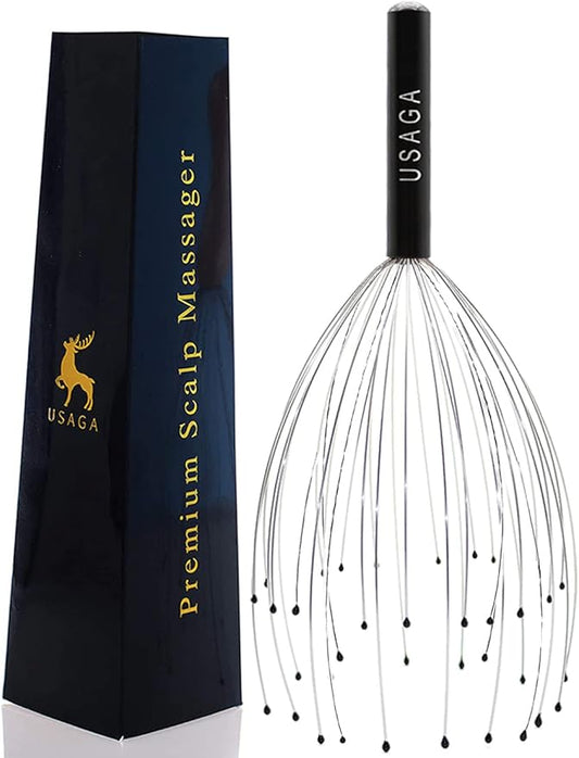 USAGA 36 Fingers Head Massager Scalp Massager Head Scratcher, Stocking Stuffers Gift for Scalp Body Relaxing (Black) USAGA