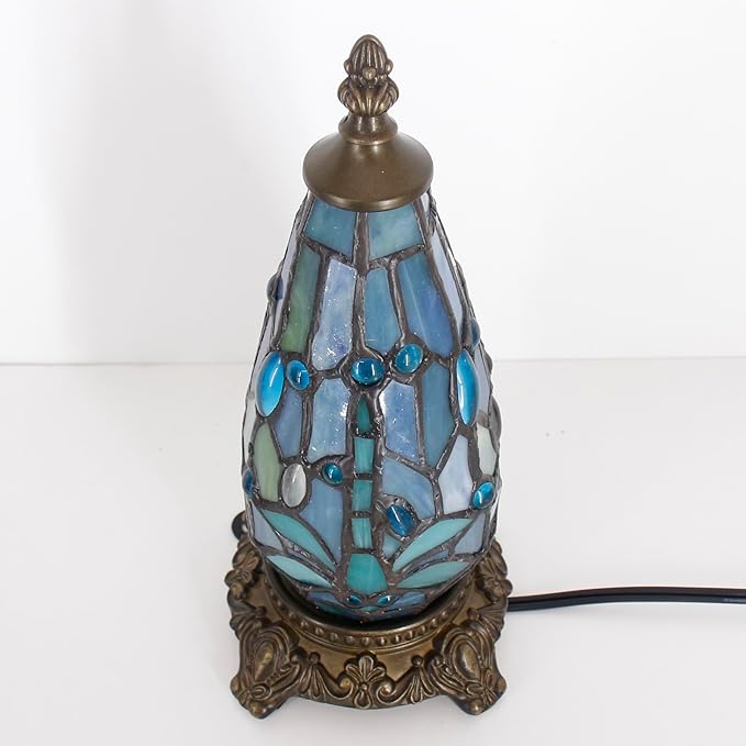 Small Tiffany Lamp Stained Glass Table Lamp 5.5X11 Inch Christmas Tree Lighthouse Mini Accent Memory Sympathy Antique Night Light for Bedroom Living Room (Colorful)