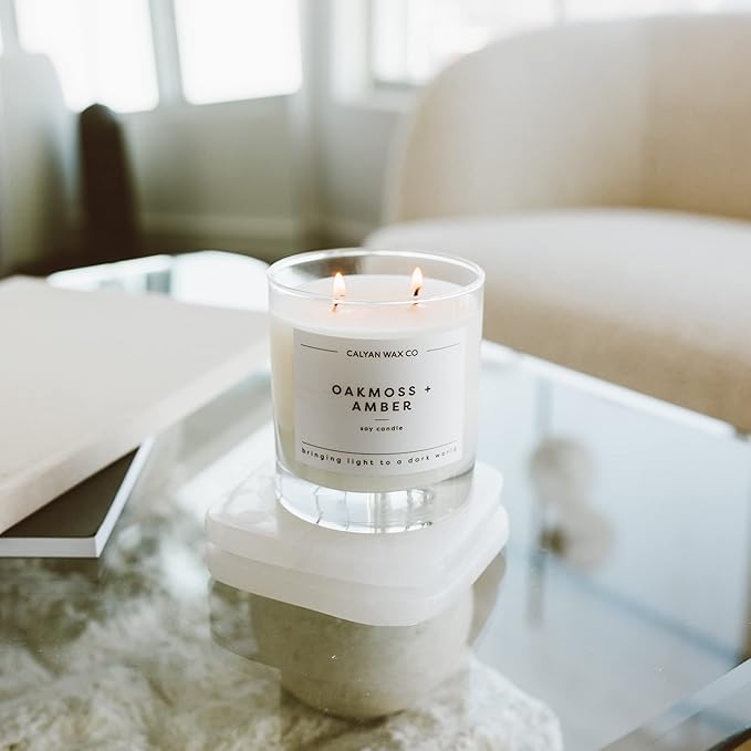 Calyan Wax Co. 2 Wick Candle, Oakmoss + Amber Scented Candle, 37 Hour Burn Time, Aromatherapy Soy Candles, Non Toxic & Vegan Soy Wax, Glass Tumbler Scented Candles, 8.8oz - Bloomnest