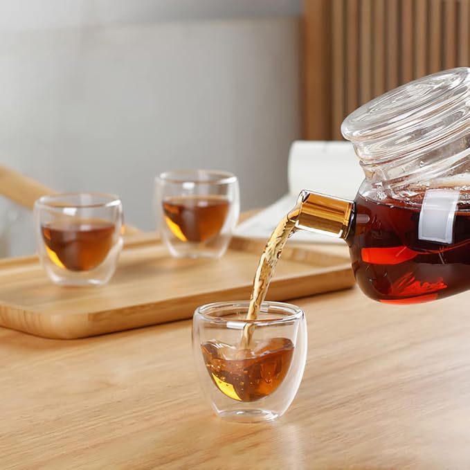 Lazy Kungfu Drip TeaPot, Heat Resistant Tea Set, Semi-Automatic Glass Teapot Suit for Magnetic Water Flow Wooden Glass Teapot Set (Teacup)
