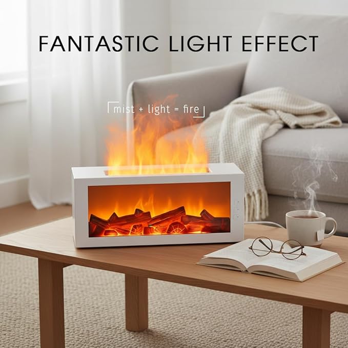 Fireplace Diffusers with Aromatherapy Oils Set,Flame Essential Oil Diffuser with Remote Control,300ml Small Humidifier for Home Room Decor Gift for Women (White) - Bloomnest