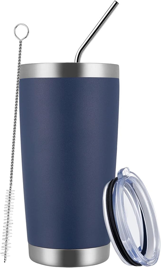 MEWAY 20oz Tumbler Cup Double Wall Vacuum Insulated Travel Mug Bulk, Stainless Steel Tumblers with Lid and Straw, Durable Powder Coated Coffee Cups for Cold & Hot Drinks (Navy, 1) - Bloomnest