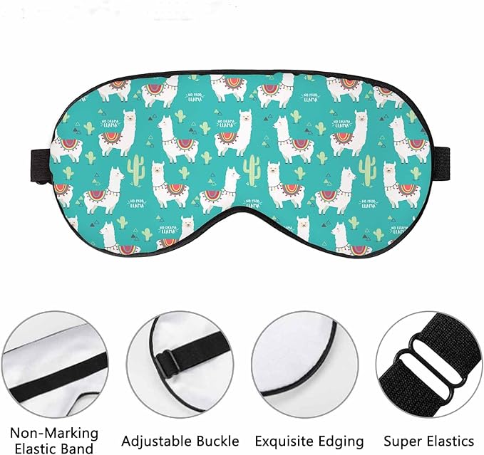 Cute White Llama Sleep Eye Mask Alpaca Cactus Men Women Sleep Mask with Adjustable Strap Eye Cover Eye Shade for Travel, Nap,Meditation - Bloomnest
