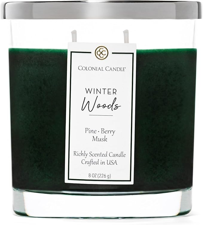 Colonial Candle Winter Woods Scented Candle Jar, Highly Fragranced Candles for Home Scented, Mottled Wax Candle, 2 Wick, 8 oz - Made in The USA - Bloomnest