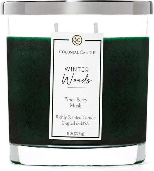 Colonial Candle Winter Woods Scented Candle Jar, Highly Fragranced Candles for Home Scented, Mottled Wax Candle, 2 Wick, 8 oz - Made in The USA - Bloomnest