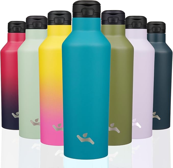 Insulated Water Bottle with Straw,25 OZ Double Wall Vacuum Stainless Steel Water Flask with 2 Lids,Lake Blue - Bloomnest
