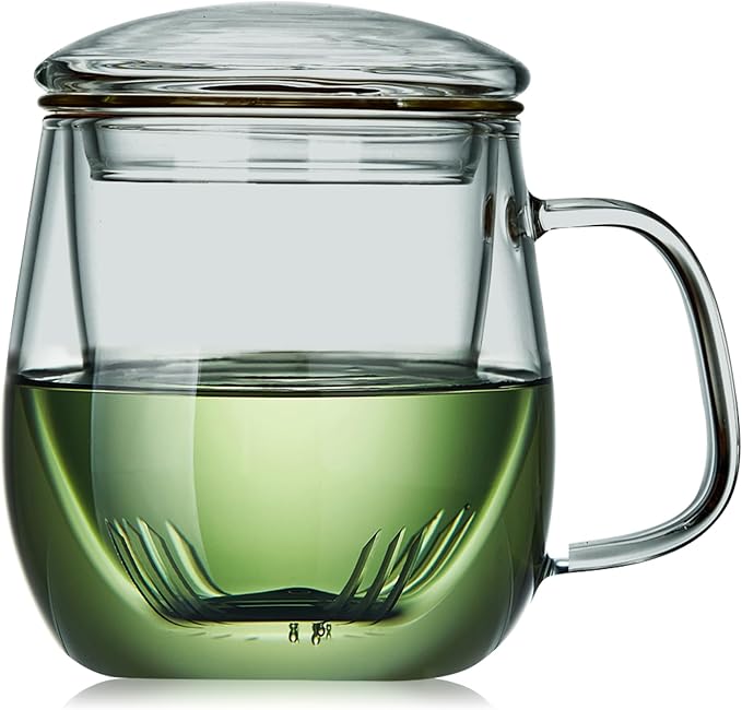 Glass Tea Cup with Infuser and Lid, 17.6oz/520ml Large Borosilicate Teacup, Clear Mug for Loose Leaf Tea, Blooming Tea, Tea Bags - Perfect Christmas or Birthday Gift for Men - Bloomnest