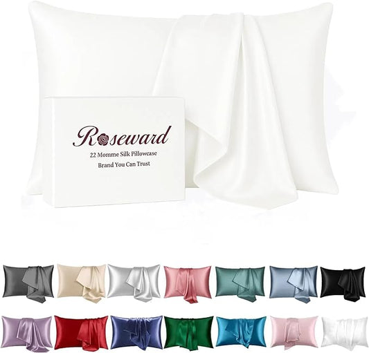 Premium Mulberry Silk Pillowcase for Hair and Skin Made in USA, Anti Acne Pure Silk Pillow Cases White Queen, 100% Real 22 Momme Pillow Cover, Anti Wrinkle, 1 Pc 20"x30" (Queen, White) - Bloomnest