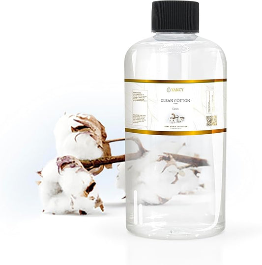 YANCY Clean Cotton Luxury Collection Fragrance Oil (8 oz), Crisp Linen Scent, Ideal for Diffusers, Oil Burners & Aroma Lamps, Fresh Fragrance for a Just-Laundered Feel YancySpa