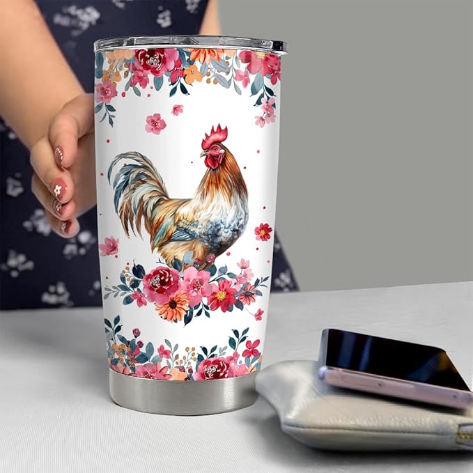 SANDJEST Chicken Tumbler - 20oz Stainless Steel Insulated Coffee Travel Mug Cup Gifts for Women, Girls & Teens for Birthday & Christmas - Bloomnest