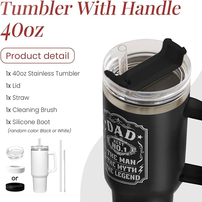 SANDJEST Dad 40 oz Stainless Steel Insulated Tumbler With Handle & Straw Lid for Dad on Fathers Day, Birthday, Christmas or Valentine's Day - Bloomnest