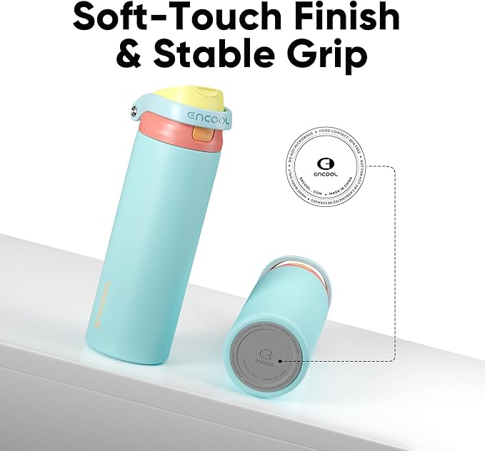 ENCOOL Leakproof Insulated Water Bottle with Straw Dual-Sip Water Bottle Bag-Safe Design for Work, Commute & Gym – Keeps Drinks Cold All Day, 40 oz, Orange-Reef Blue ENCOOL