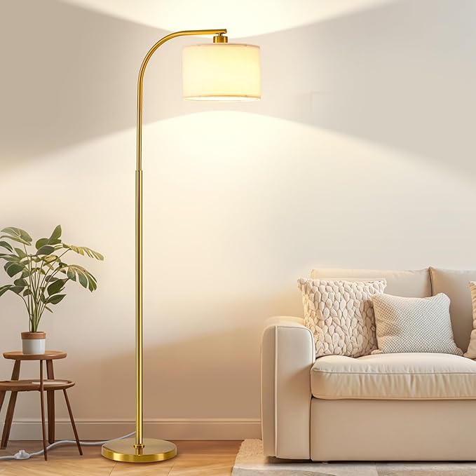 Tall Floor Lamp for Living Room,65'' Modern Standing Lamps with 9W LED Bulb,Dimmable Floor Light with Fabric Shade,Gold Tall Lamp for Bedroom Office Study Room Corner Dining Room - Bloomnest