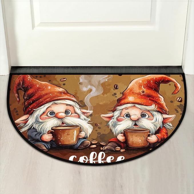 Half Round Door Mat, Coffee Half Circle Rug for Home Decor Floor Indoor Outdoor Non-Slip Washable Half Moon Rug Doormat 36X24 Inch - Bloomnest