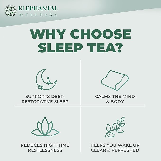 Elephantal Wellness Premium Sleep Herbal Tea | Deep Rest & Relaxation Support with Valerian Root, Passionflower, Chamomile, Lemon Balm Tea & Skullcap | Handmade, Caffeine-Free, Non-GMO Loose Leaf Blend, 2oz, 20 Servings - Bloomnest
