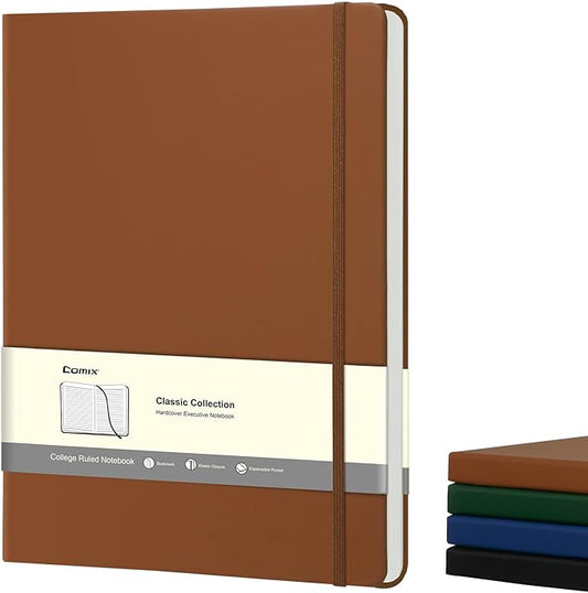 COMIX A4 Lined Journal Notebooks, 240 Pages, Large Size-8.5" x 11", Brown, Hardcover Journaling Notebooks for Men & Women- Fits for Office, Business, School, Notes Taking & Writing - Bloomnest