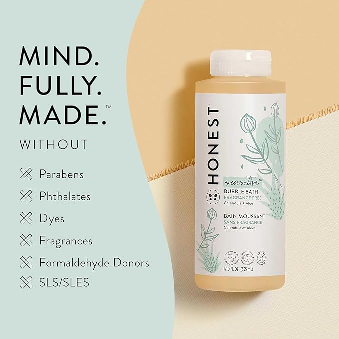 The Honest Company Foaming Bubble Bath | Gentle for Baby | Naturally Derived, Tear-free, Hypoallergenic | Fragrance Free Sensitive, 12 fl oz - Bloomnest