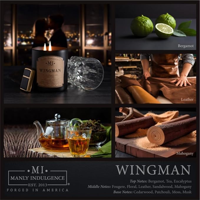 Manly Indulgence Wingman Scented Candles for Men, 2 Wick, 16.5 oz, Premium Soy Blend Wax, 60H Burn, Candles for Home Scented - Made in The USA - Bloomnest