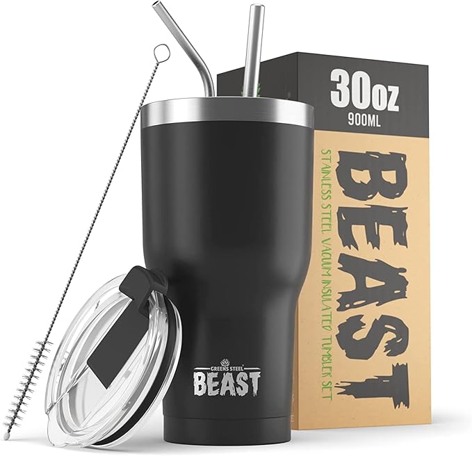 Beast 30 oz Tumbler Stainless Steel Vacuum Insulated Coffee Ice Cup Double Wall Travel Flask (Matte Black) - Bloomnest