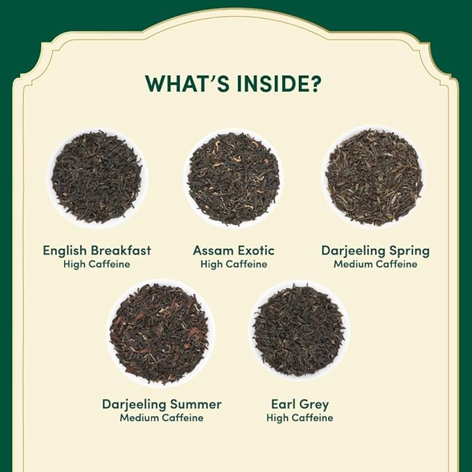 VAHDAM, Assorted Black Tea Bags Sampler (5 Flavors, 20 Ecofriendly Pyramid Tea bags) I Gift Ideas for Women & Men | Assam and Darjeeling Teas | Gluten Free & Non GMO | Gifts for Him/Her - Bloomnest