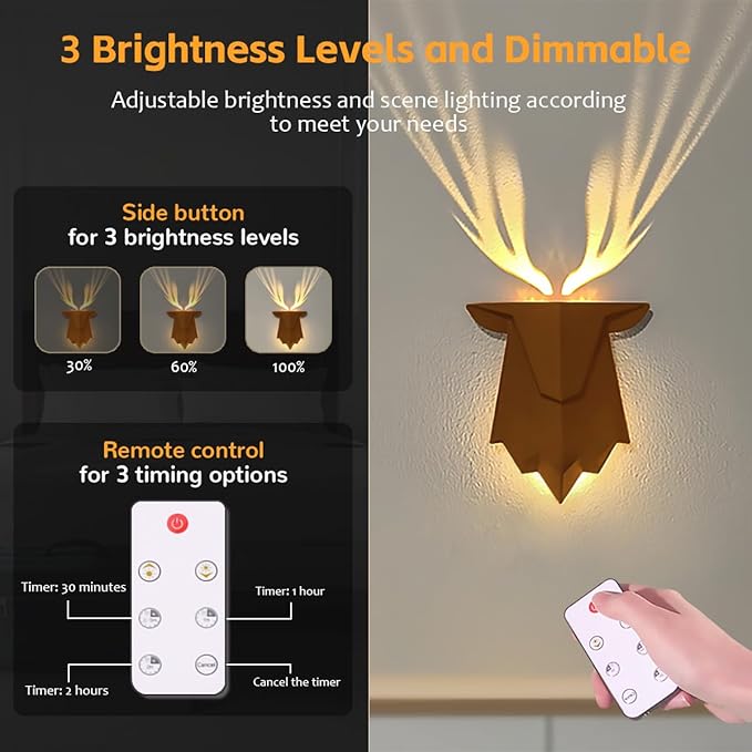 Antler Lamp with Remote Control, Adjustable and Timed Deer Night Light, Suitable for Living Room, Bedroom, Corridor Antler Wall Lamp Decor - Bloomnest