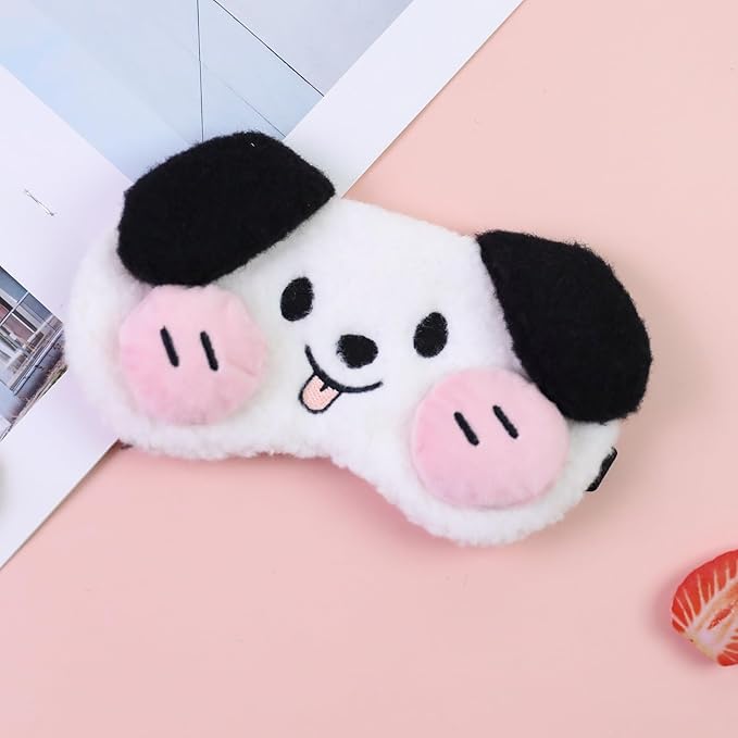 Cute Sleep Eye Masks for Kids, Kawaii Cartoon Kids Sleeping Mask for Women Boys Girls Teens, Soft Plush Adjustable Eyeshade Silk Travel Nap Eye Cover (White+Pink) - Bloomnest