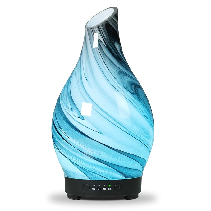 Essential Oil Diffuser Aroma Diffuser- 200 ml Art Glass Ultrasonic Cool Mist Oil Diffuser for Aromatherapy Auto Shut-Off Protection & 7 Colors Changed LED Light for Home Office Decor & Gift (200ml) - Bloomnest