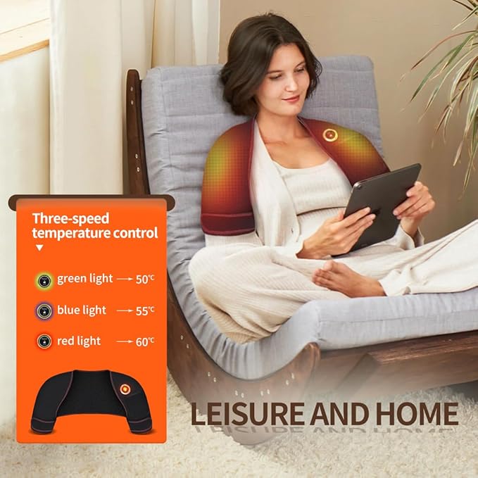 Left and Right Shoulder Heating Massage Pads, Electric Heating Pads to Relieve Pain, Portable Shoulder Pads with 3 Vibration and Heating Settings (Black) - Bloomnest
