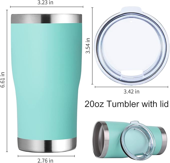 DOMICARE 20oz Tumbler with Lid Stainless Steel Tumblers Bulk, Double Wall Vacuum Insulated Coffee Travel Mug Powder Coated Tumbler, 12 Count (Pack of 1) Light Blue