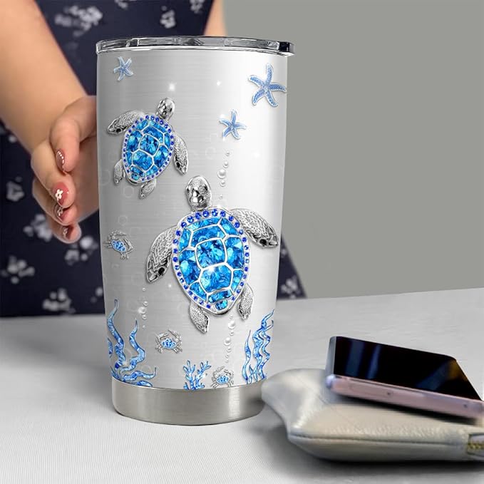 SANDJEST Turtles Gifts for Women Girls Sea Turtle Tumbler 20oz Jewelry Drawings Stainless Steel Insulated Tumblers Coffee Travel Mug Cup Gift for Birthday Christmas - Bloomnest