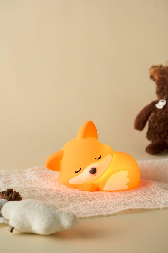 Cute Fox Night Light, Animal Lamp, Food Grade Silicone, Rechargeable, 2 Level Dimmable, Squishy Nursery Nightlight for Desk Decor, Funny Gifts Stuff for Boys Girls Baby, White Elephant Gifts - Bloomnest