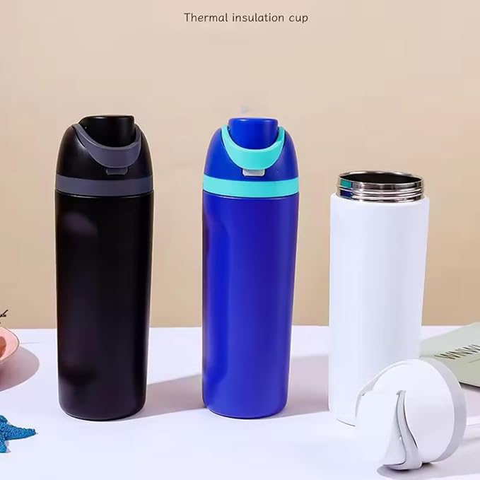 DUTHINGS Insulated Stainless Steel Water Bottle with Straw, 24 oz – Leakproof, BPA-Free Reusable Sports & Travel Bottle with Replacement Straw and Cleaning Brush (Black) Bloomnest