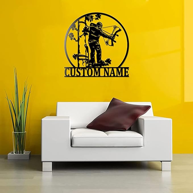 Lovely POD Personalized Hunting Metal sign, Hunting Art, Custom Compound Bow Hunter Metal Wall Art LED Light, Personalized Bow & Arrow Hunting Name Sign Home Decor, Arrow Decoration, Man Cave Decor - Bloomnest