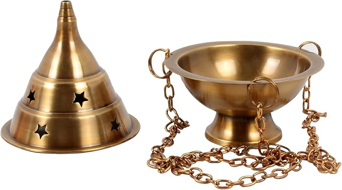 Brass Incense Burner Hanging Incense Censer/Charcoal Incense Burner Antique Incense Holder with Chain 4.5 H - Bloomnest