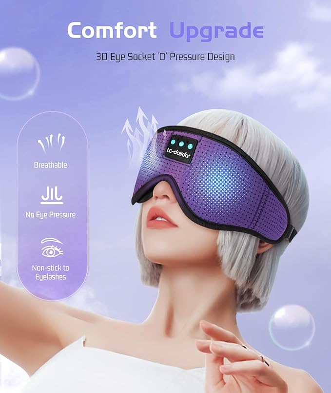 LC-dolida Sleep Headphones, Sleep Mask Bluetooth Wireless Music Eye Mask, Sleeping Headphones for Side Sleepers Sleep Mask with Bluetooth Headphones Ultra-Thin Stereo Speakers Perfect for Sleeping - Bloomnest