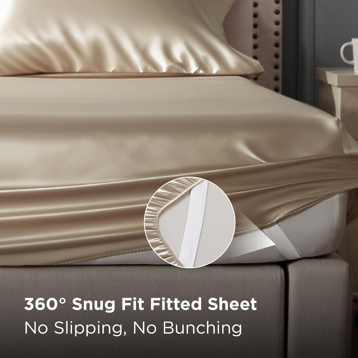 Bedsure Satin Sheets Full Size – Silky Soft Bed Sheets for Hair & Skin, 4-Piece Set with Deep Pocket (Champagne)