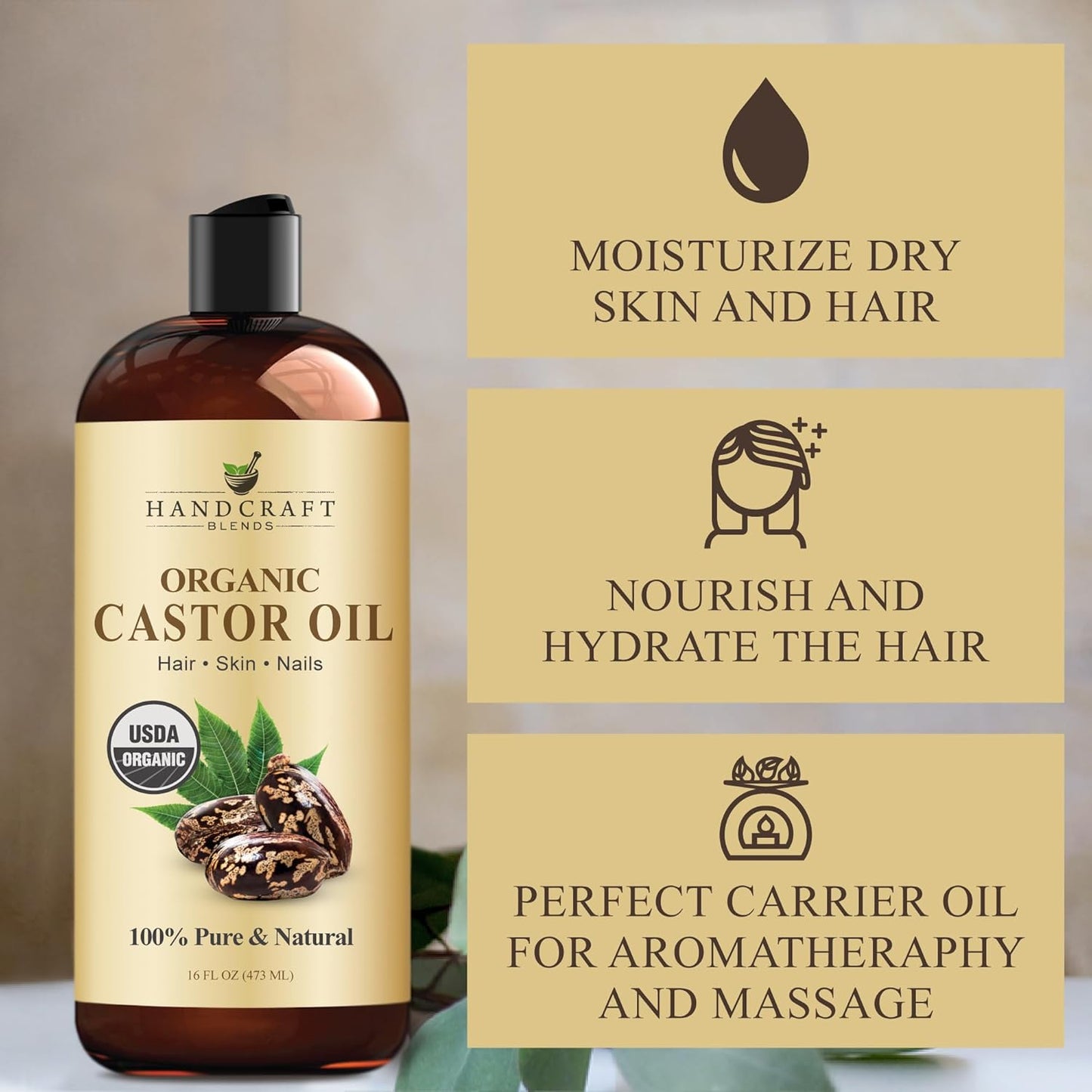 Handcraft Blends Organic Castor Oil – 16 fl oz | Pure, Cold-Pressed & Hexane-Free