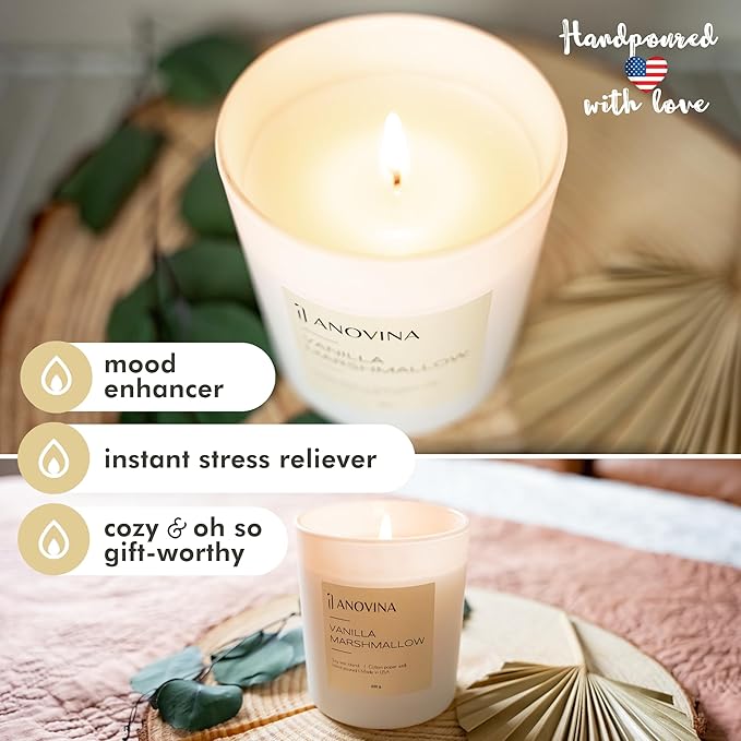Anovina Vanilla Candle – Non-Toxic Soy Wax Blend – Long-Lasting Vanilla Scented for Home Décor, Relaxation & Aromatherapy – Fall & Holiday Gifts for Women, Friends & Family - Bloomnest