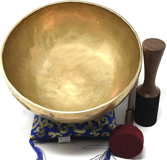 10" Large Master Healing Hand hammered Tibetan Singing Bowl ~ Great for Meditation, Yoga, Sound Bath, Mindfulness, Relaxation ~ Cushion, Wooden Mallet & Drumstick Included - Bloomnest