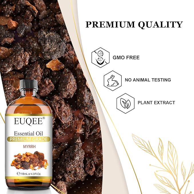 EUQEE Myrrh Essential Oil, Premium Myrrh Oil with Glass Dropper for Aromatherapy, Diffuser, Soap Candle Making - 4 Fl oz/ 118ML - Bloomnest