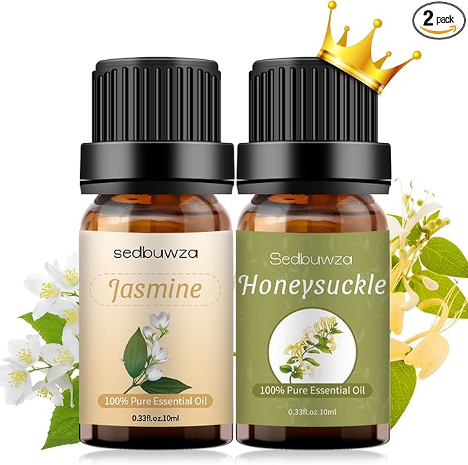 Sedbuwza Jasmine Honeysuckle Essential Oil Set, Jasmine Fragrance Oil Honeysuckle Scent Oil Set for Diffuser, Aromatherapy, Massage, Soap, Candle Making 2 x 10 ml Sedbuwza